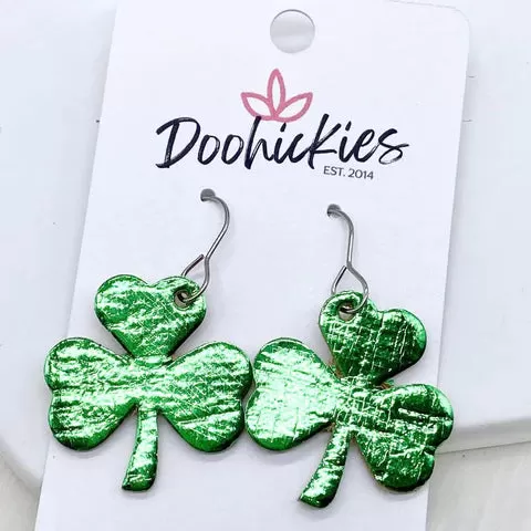 1.25 Itty Bitty Shamrocks Earrings - Metallic Green