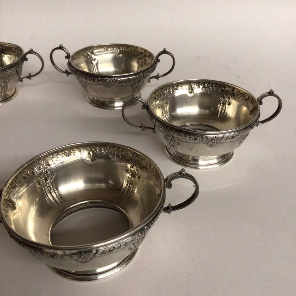 6 Barbour Sterling Podstakanniks, Chased & Repousse