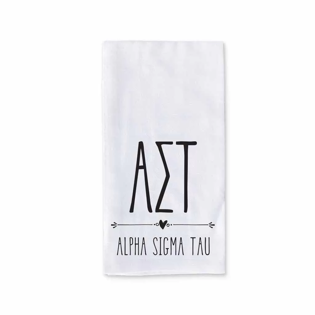 Alpha Sigma Tau Sorority Kitchen Towel with Boho Design