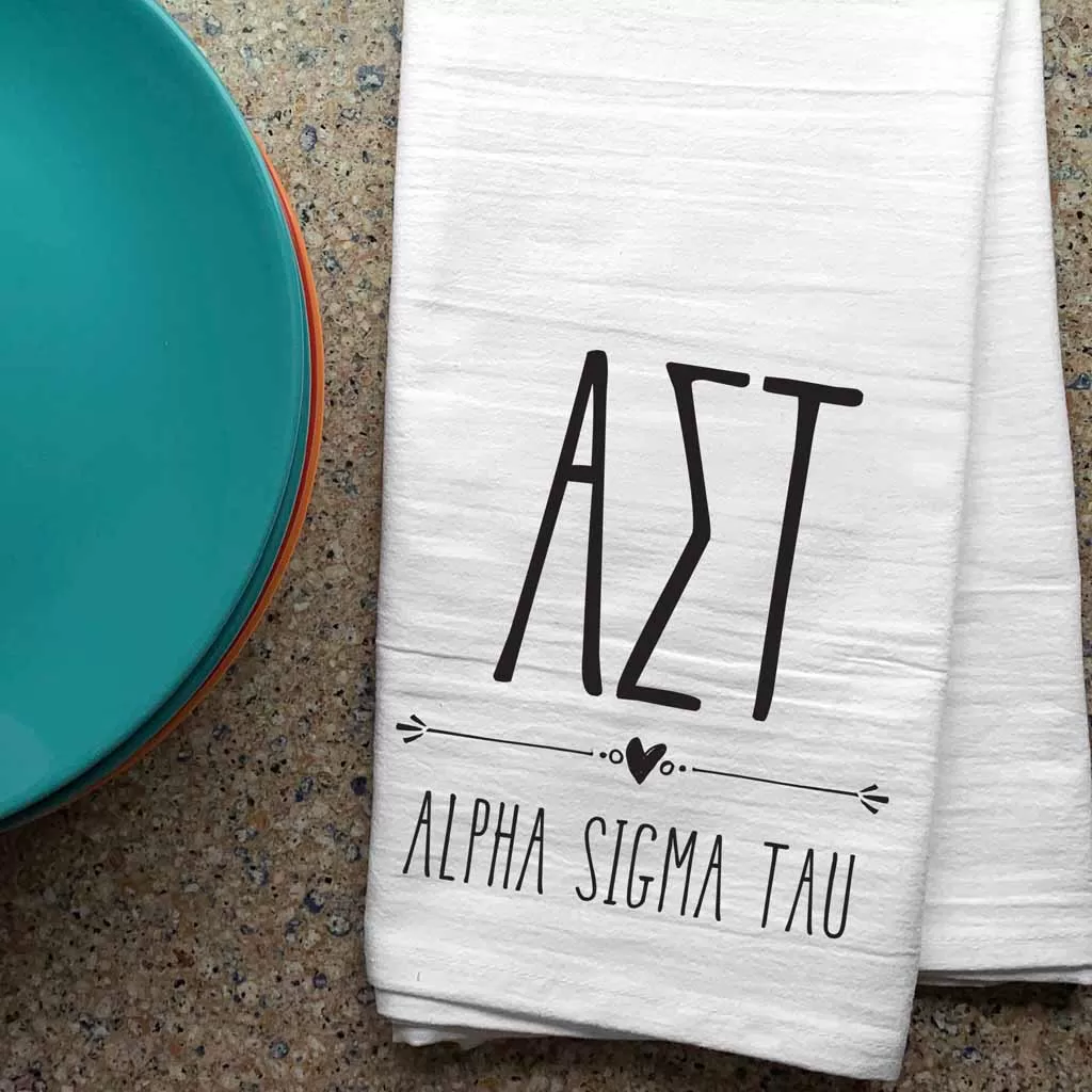 Alpha Sigma Tau Sorority Kitchen Towel with Boho Design