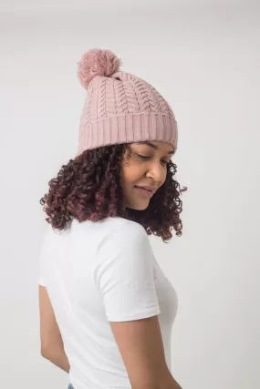 Black Sunrise Dusty Pink Satin-Lined Bobble Hat