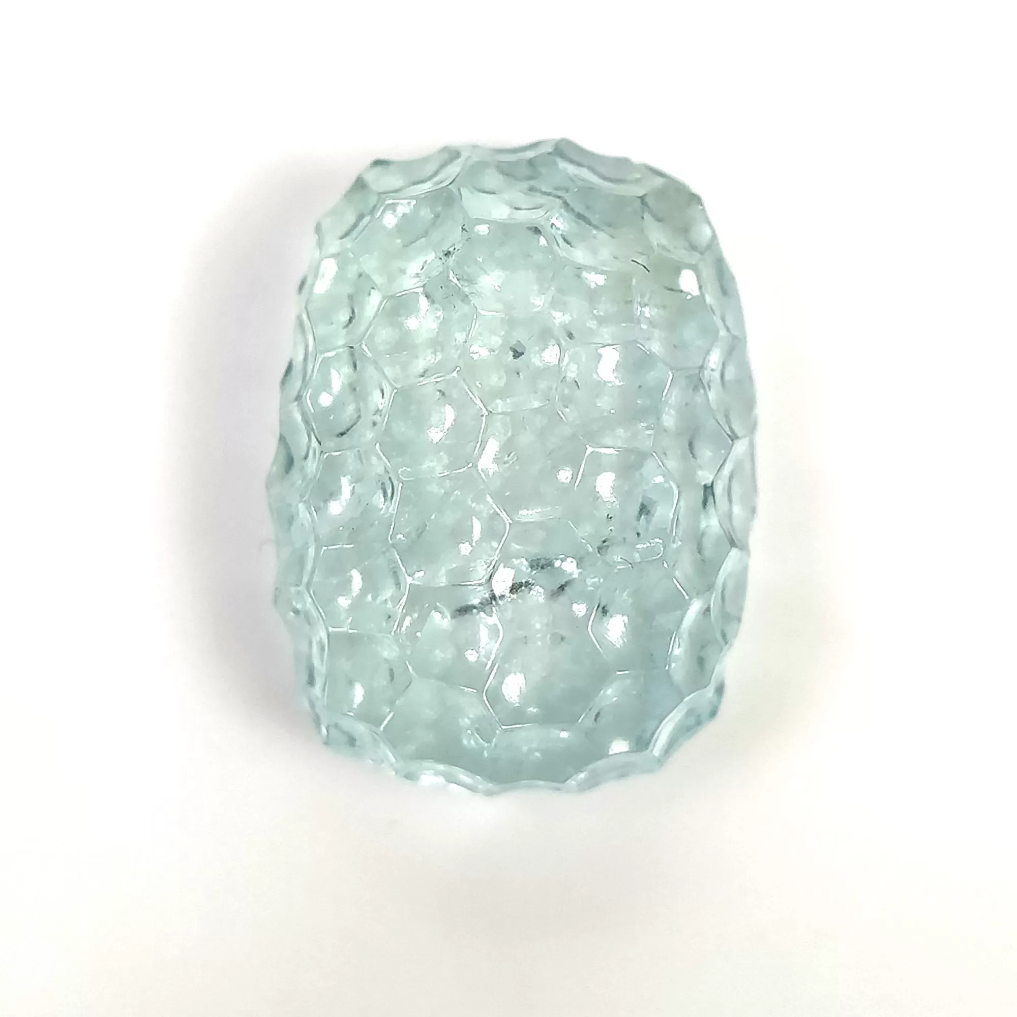 BLUE AQUAMARINE Gemstone Carving  : 11.59cts Natural Untreated Aqua Hand Carved Cushion Shape 17*13mm