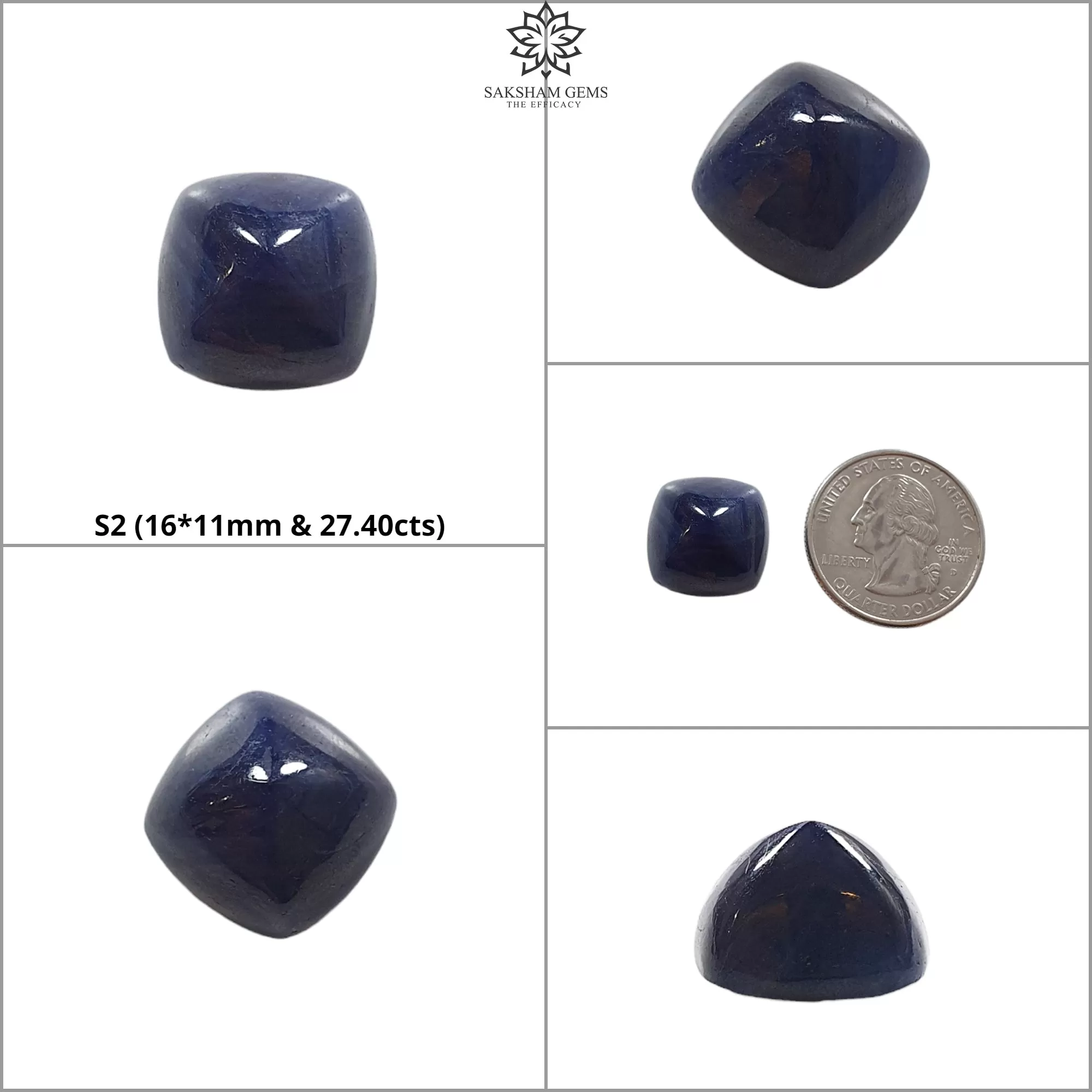 BLUE SAPPHIRE Gemstone Cabochon : Natural Untreated Unheated Sapphire Cushion & Triangle Shape Cabochon