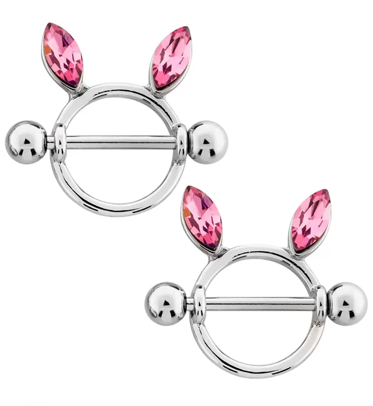 Bunny Ears Pink CZ Nipple Ring Shield