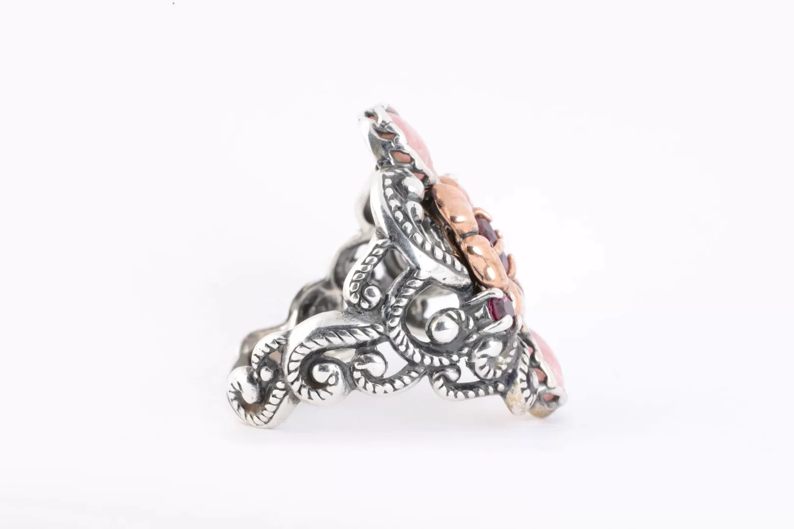 Carolyn Pollack 925 Silver & Copper 0.73tcw Rhodochrosite Ring Size 7.5 (9.70g.)