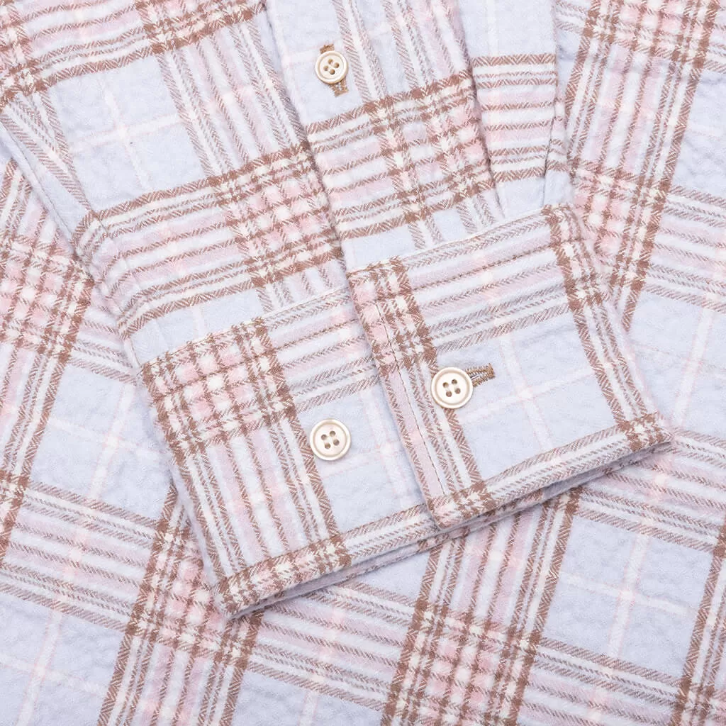 Check Flannel Button-Up Shirt - Light Blue/Pink