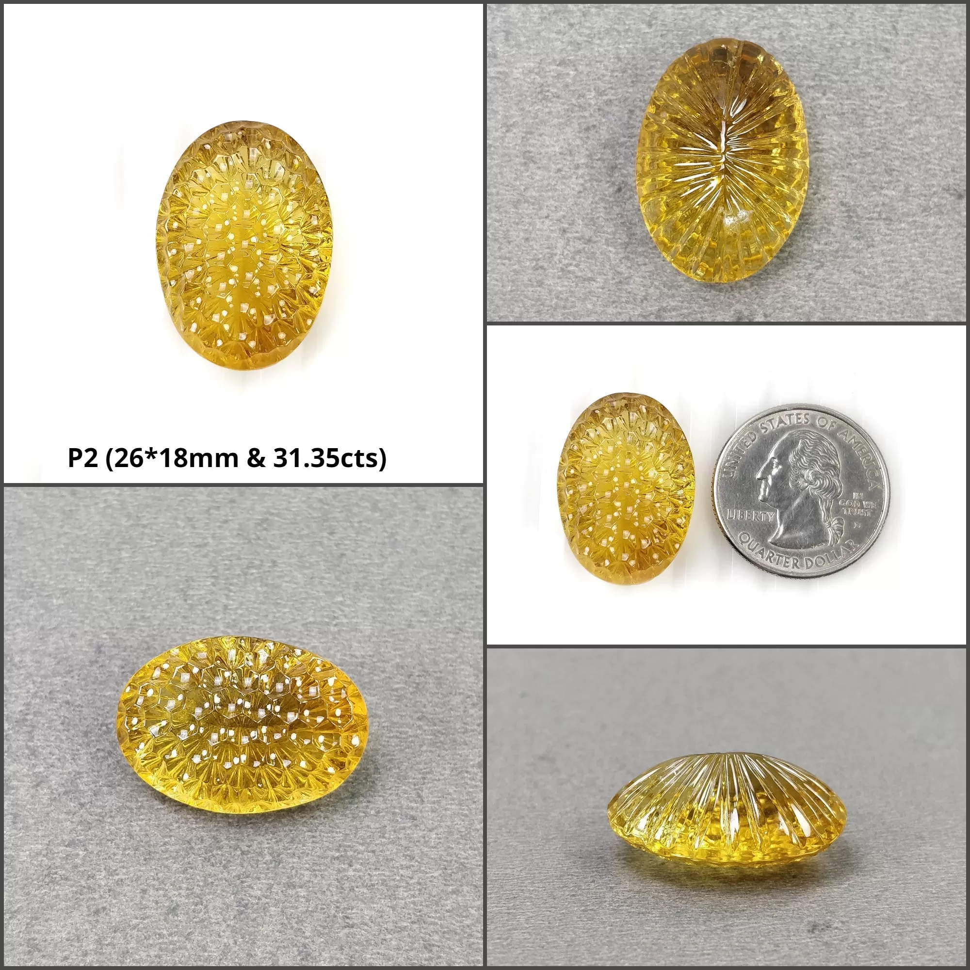 CITRINE Gemstone Carving : Natural Untreated Unheated Yellow Citrine Oval Pear & Cushion Shape Both Side Hand Carved