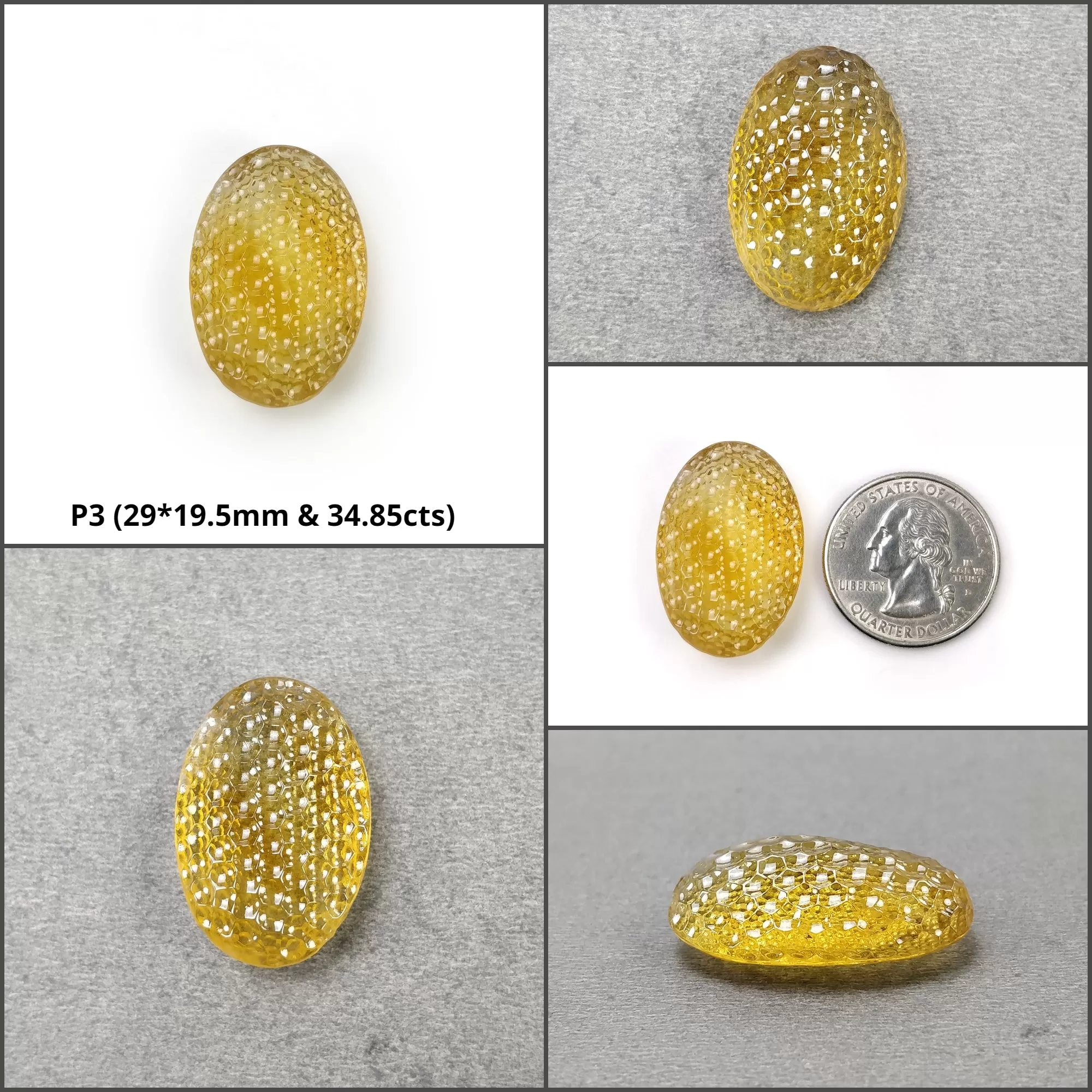 CITRINE Gemstone Carving : Natural Untreated Unheated Yellow Citrine Oval Pear & Cushion Shape Both Side Hand Carved