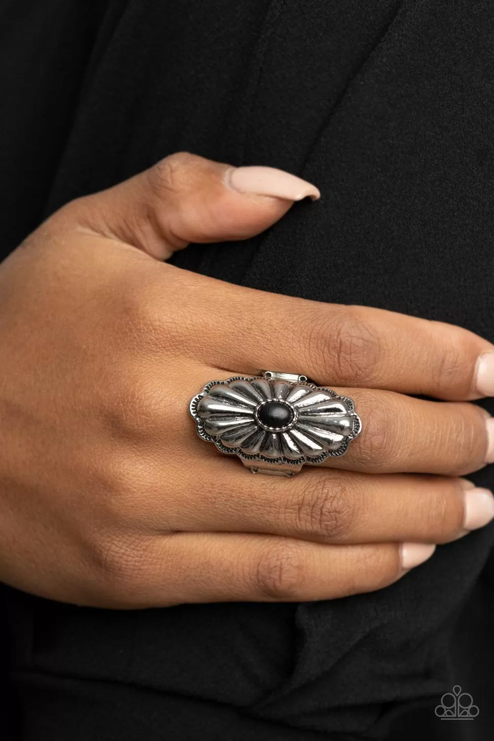 Cottage Couture Black Ring - Paparazzi Accessories