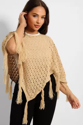 Crochet Knit Tasseled Poncho