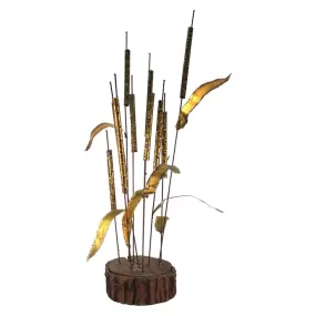 Curtis Jere Manner Mid-Century Modern Cattail Sculpture on Wood Base