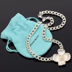 Custom Tiffany & Co. Sterling Silver Dogwood Flower Pendant Necklace   Pouch