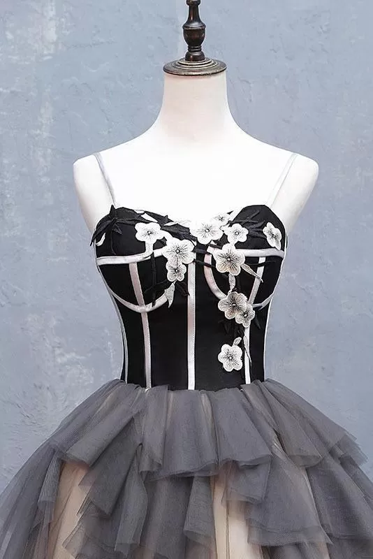 Cute Sweetheart Spaghetti Straps Tulle Short Prom Dresses Black Homecoming Dresses