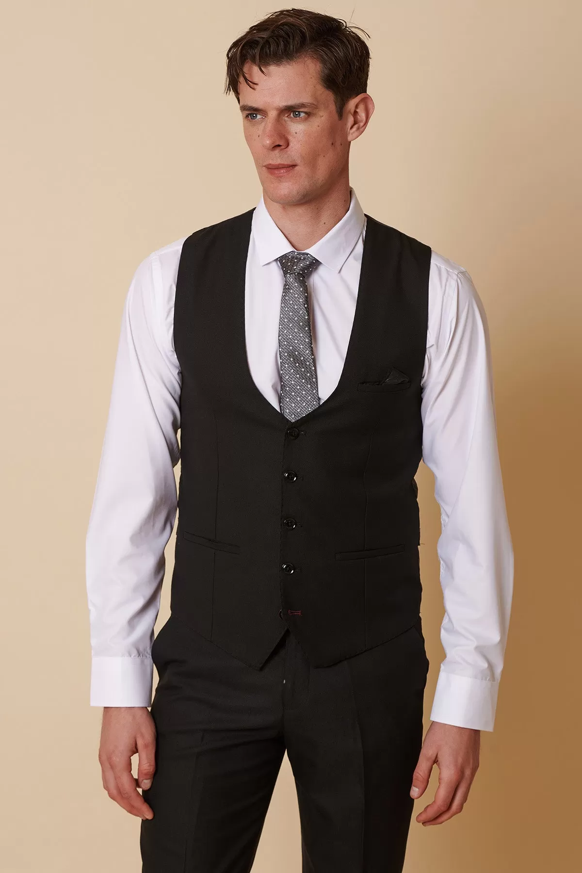 DANNY - Black Single Breasted Waistcoat