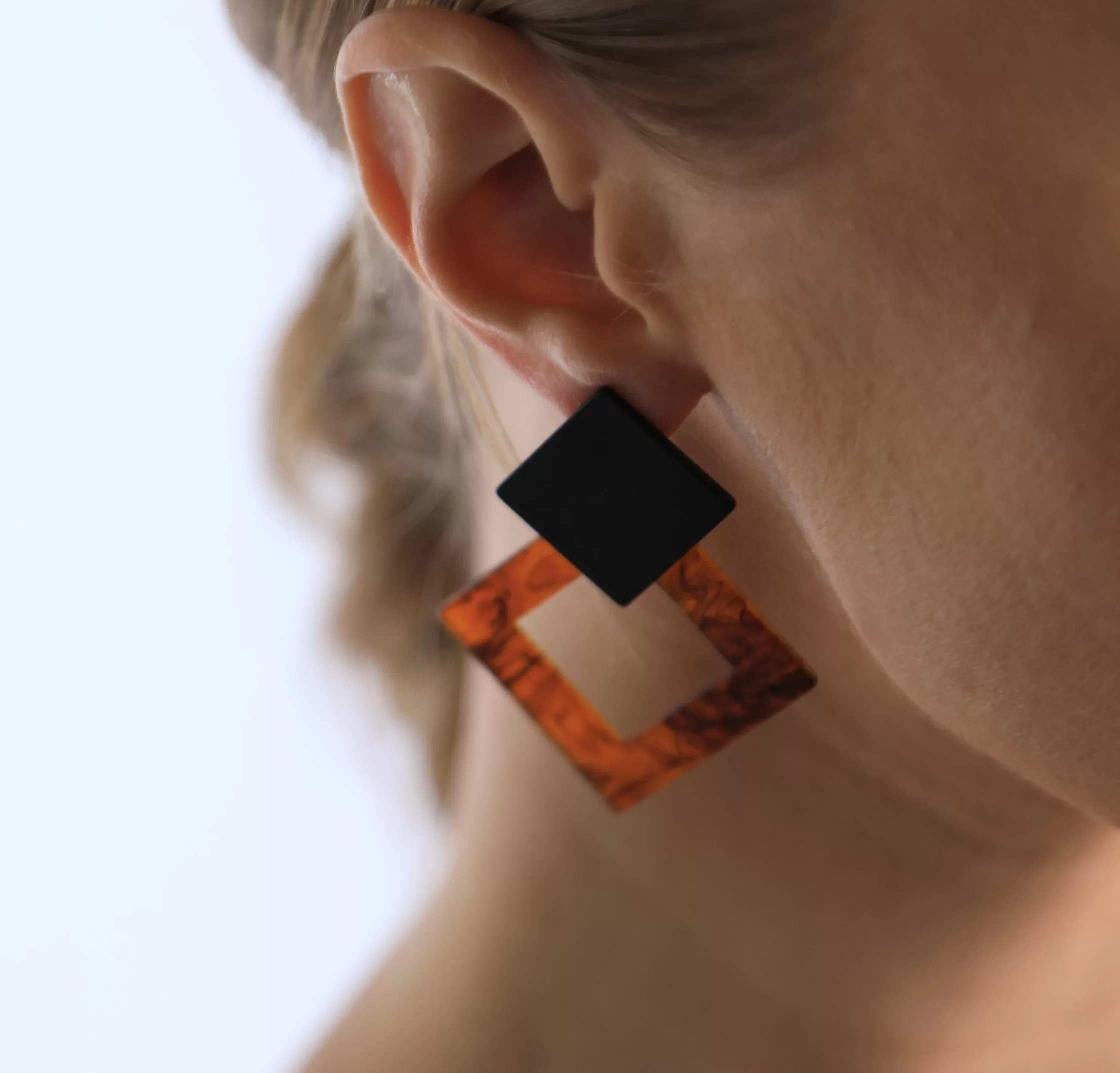 Double Square Black/Tortoise Earrings