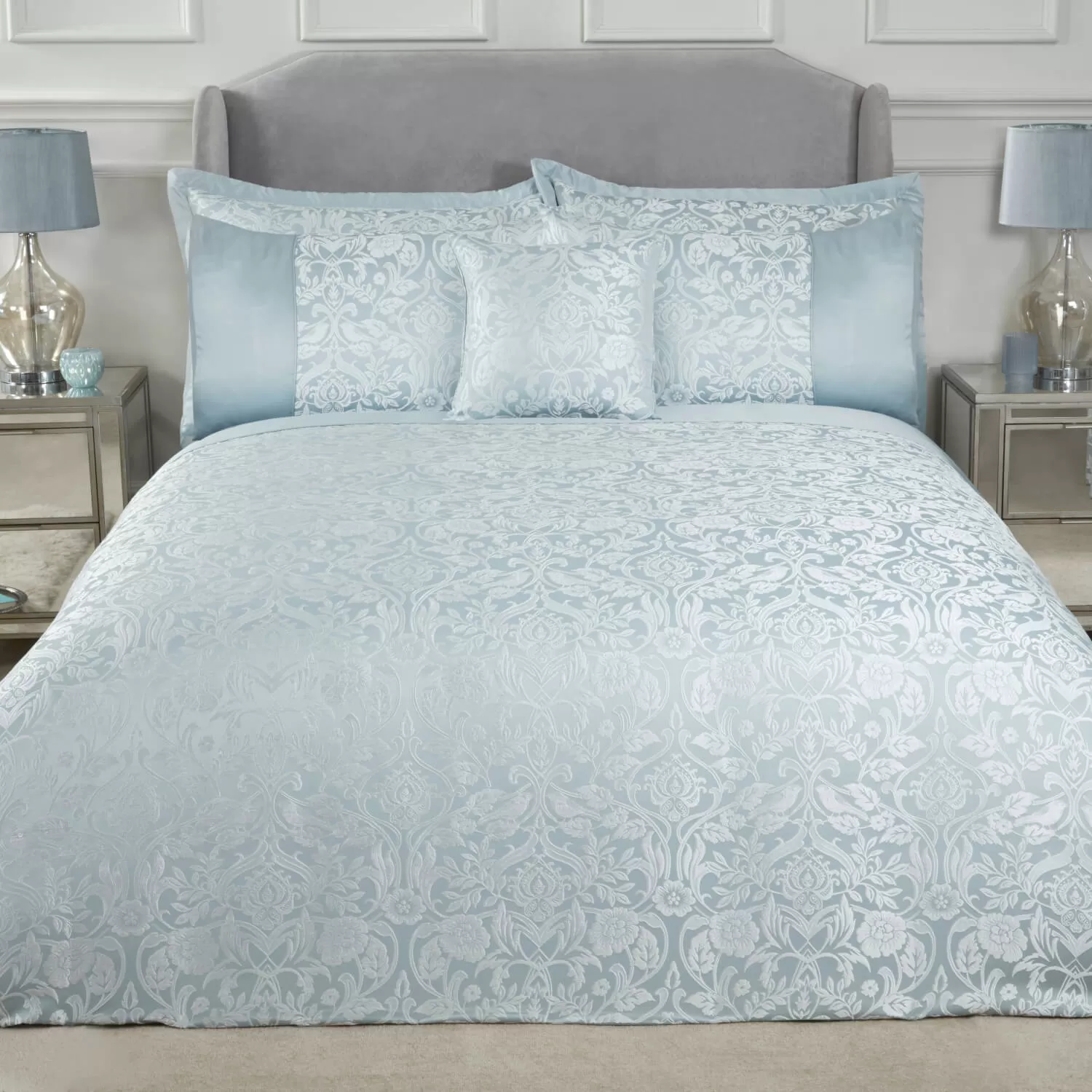 Embellished Jacquard Duvet Set - Duck Egg