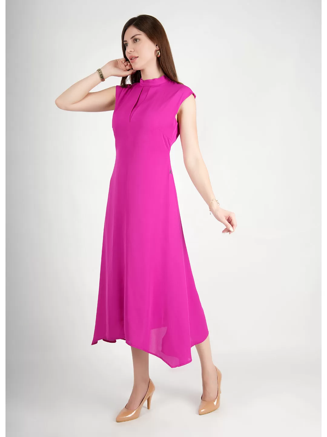 Exude Vibrance Open Back Midi Dress (Rosy Pink)