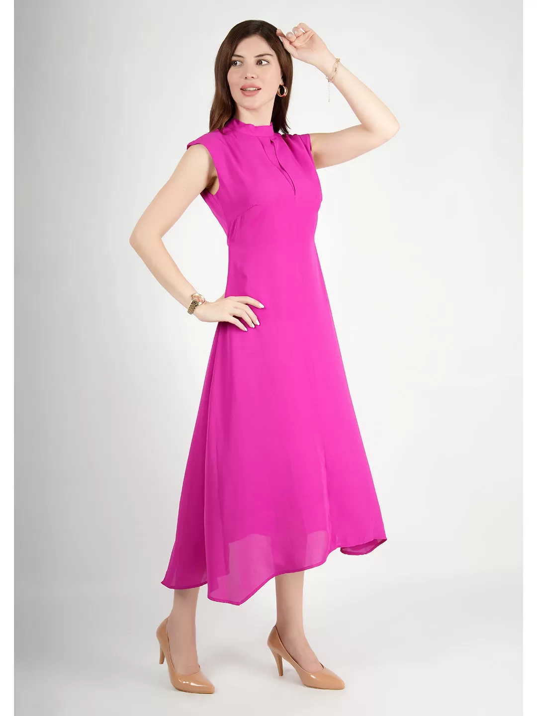 Exude Vibrance Open Back Midi Dress (Rosy Pink)