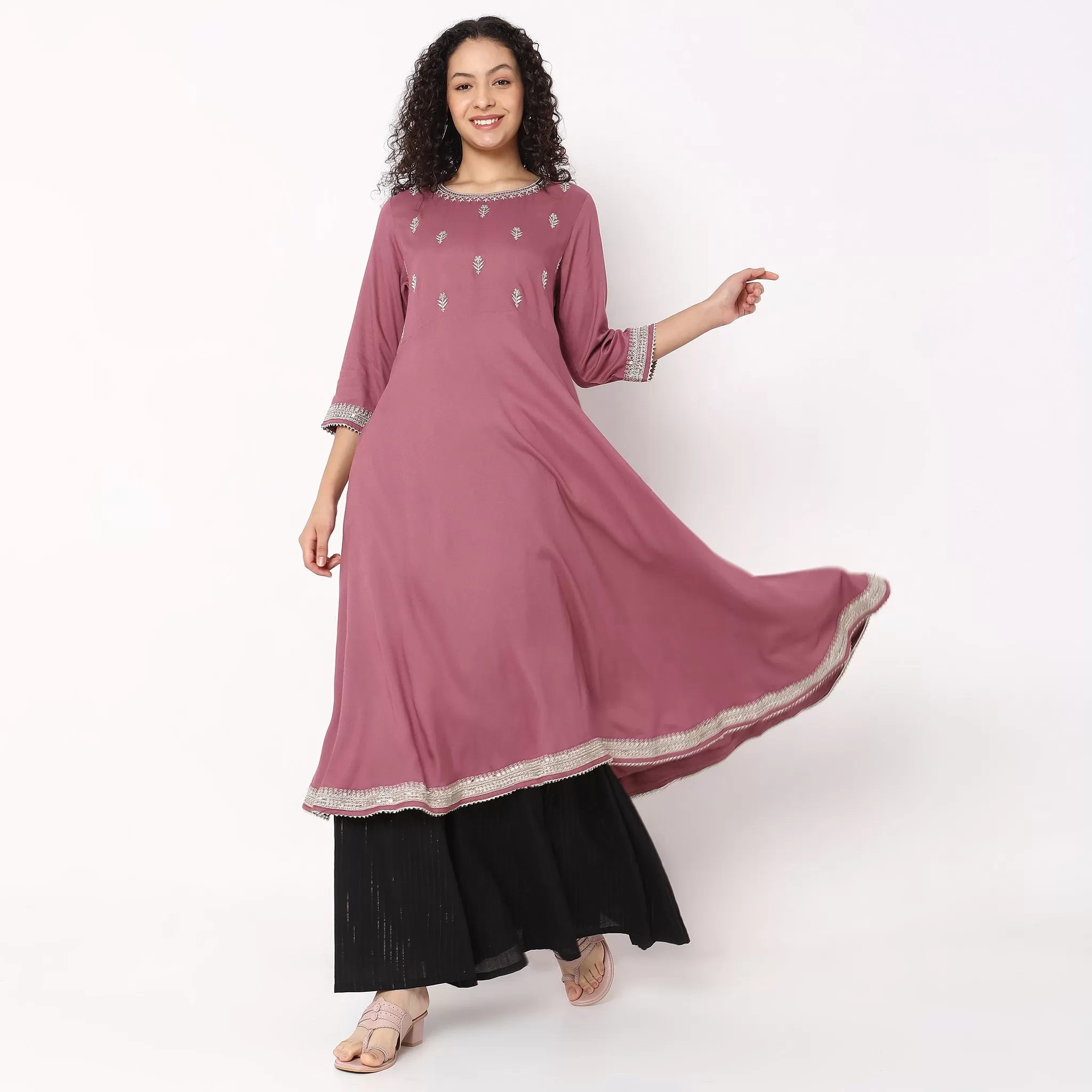 Flare Fit Embroidered Kurta