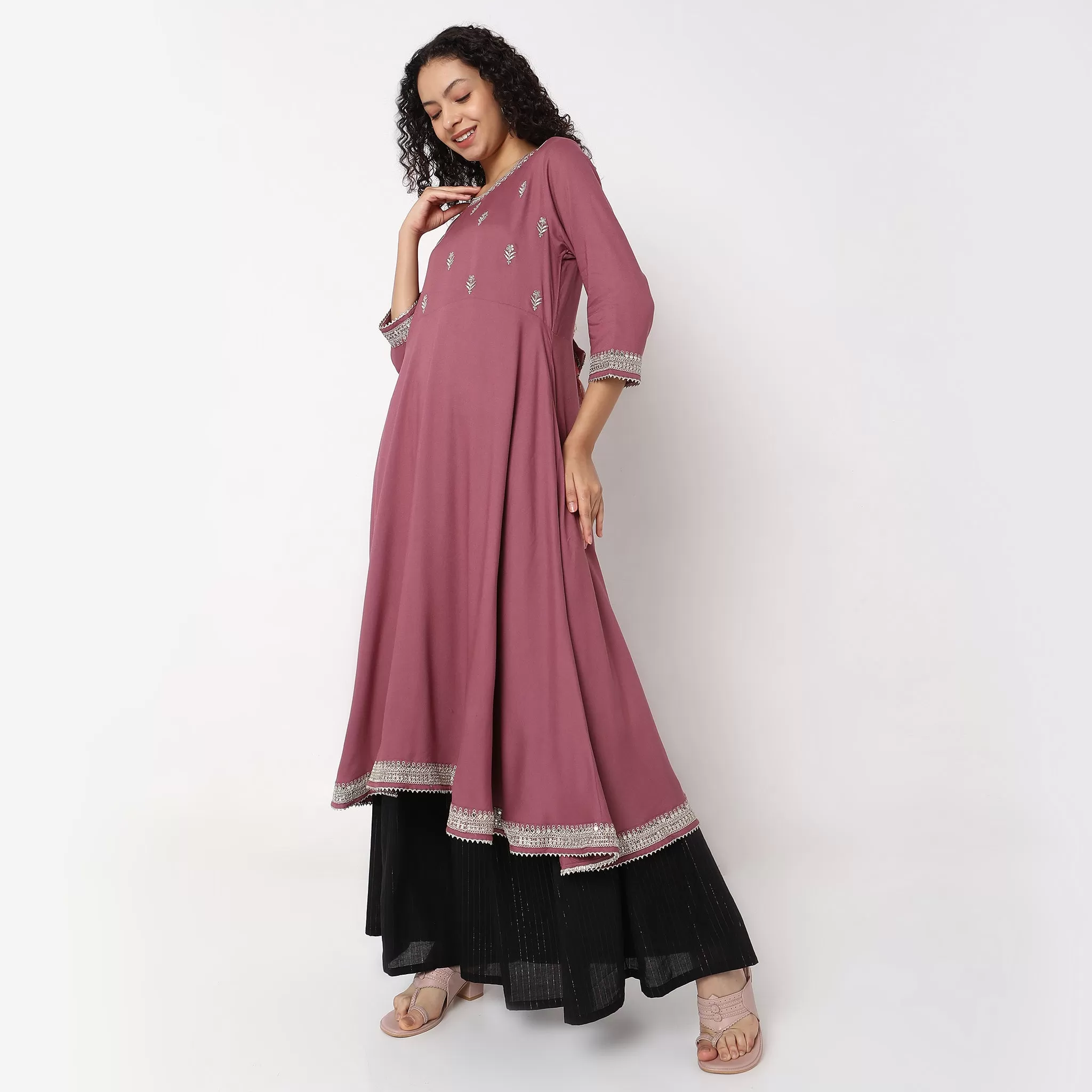 Flare Fit Embroidered Kurta