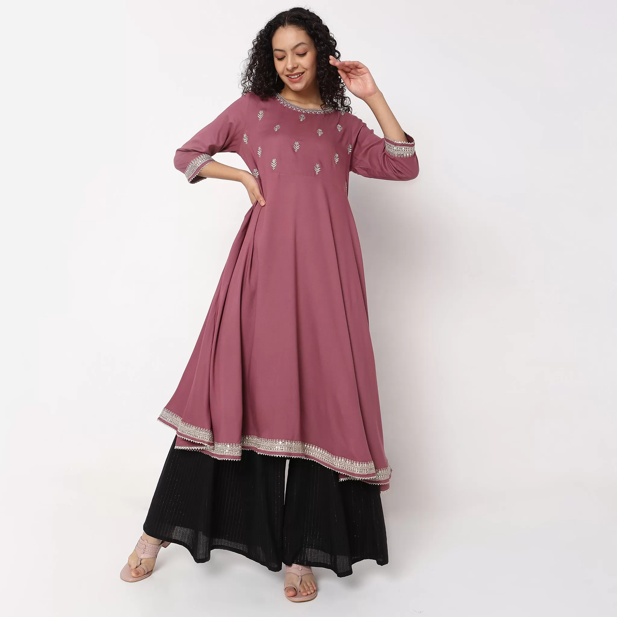 Flare Fit Embroidered Kurta