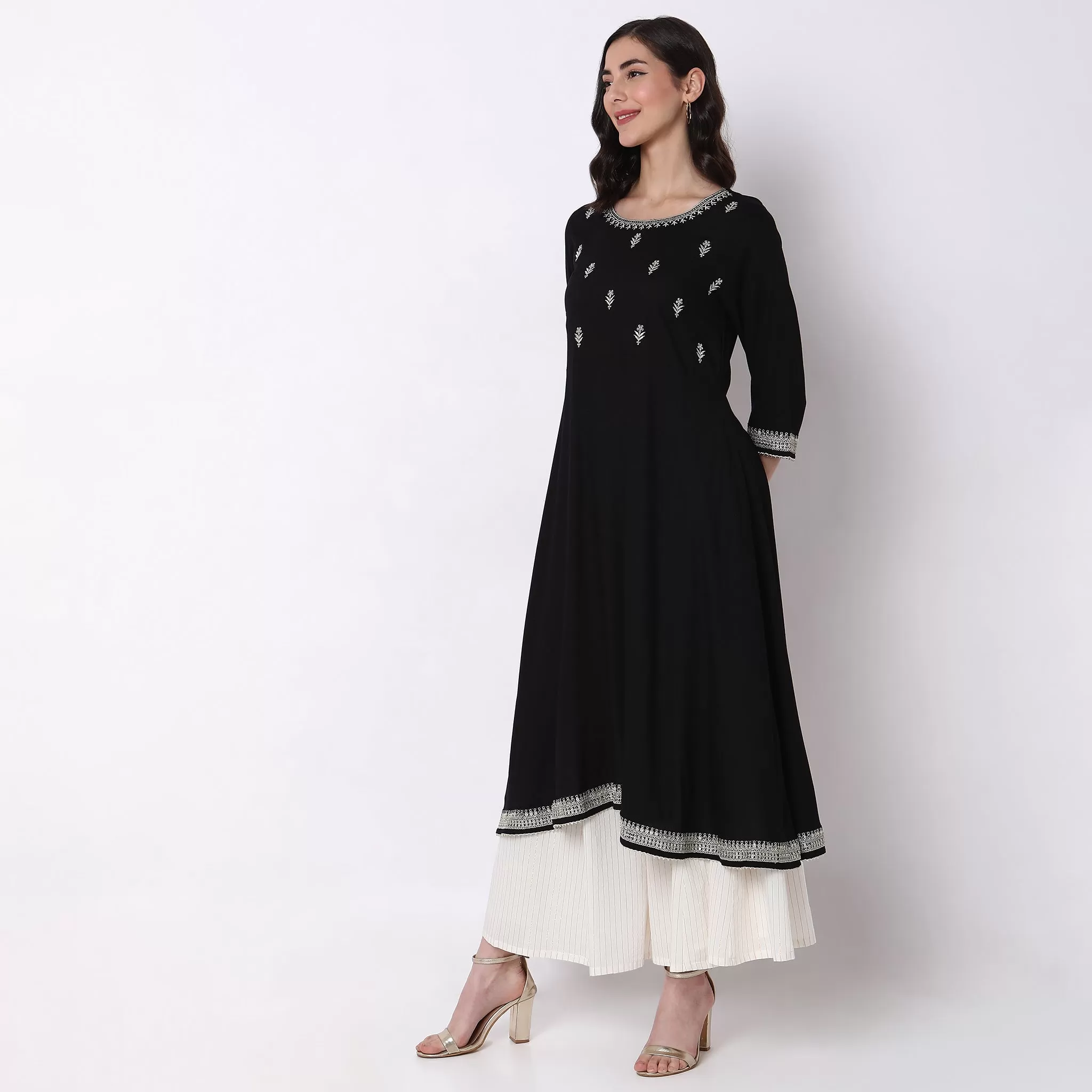 Flare Fit Embroidered Kurta