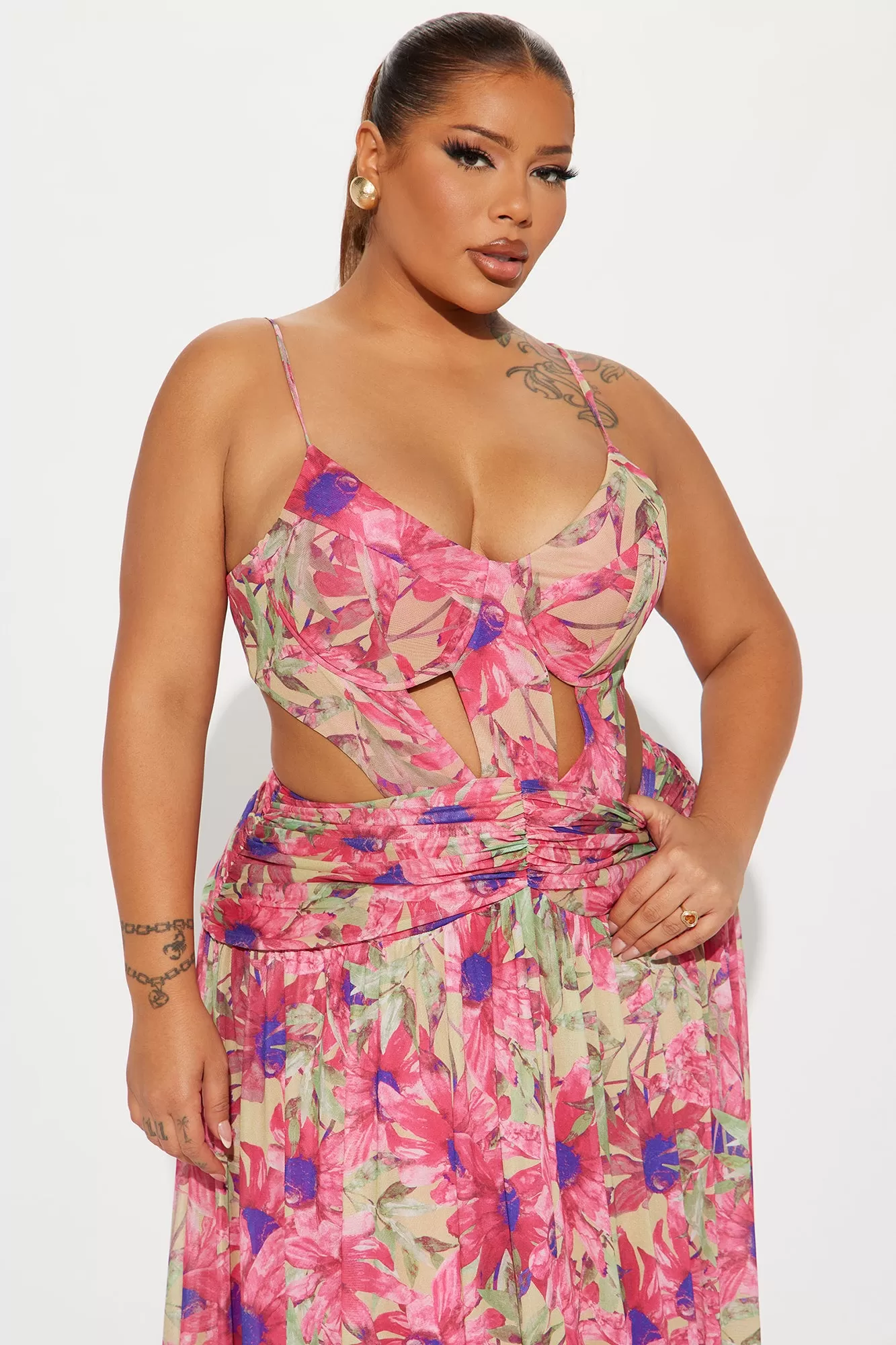 Fruitful Mesh Maxi Dress - Fuchsia