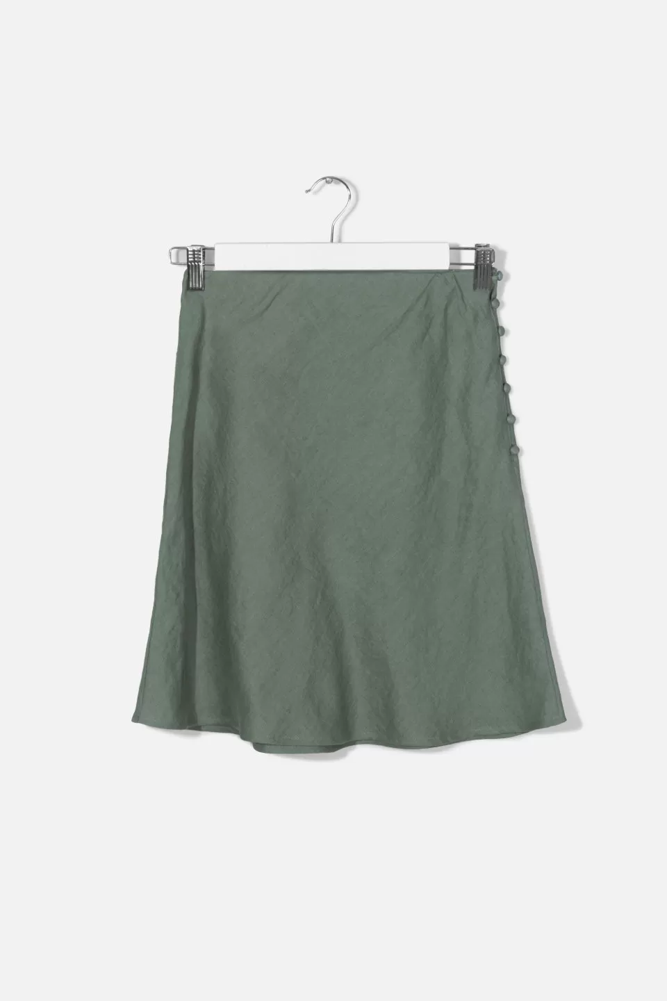 Gentle Bias Khaki Linen Mini Skirt with Self Buttons