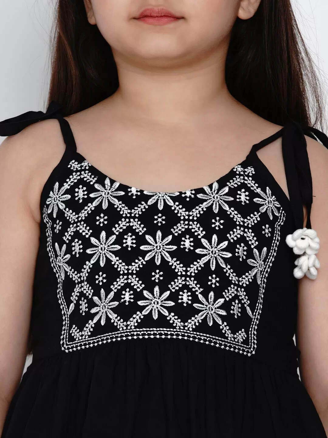 Girls Black & White Embroidered Top With Palazzos