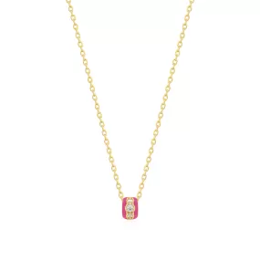 Gold Plated Pink Enamel & CZ Channel Rondelle Necklace