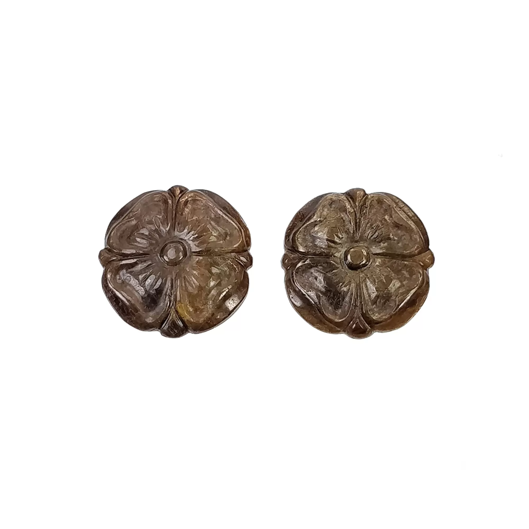 Golden Brown Sheen Chocolate SAPPHIRE Gemstone Carving : 20.50cts Natural Untreated Sapphire Hand Carved Round Shape 16mm Pair (With Video)