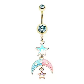 Golden Pastel Moon Star WildKlass Belly Button Ring