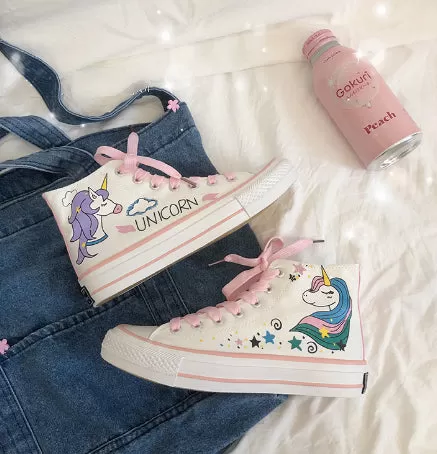 HARAJUKU CARTOON UNICORN PINK CANVAS SHOES BY81010