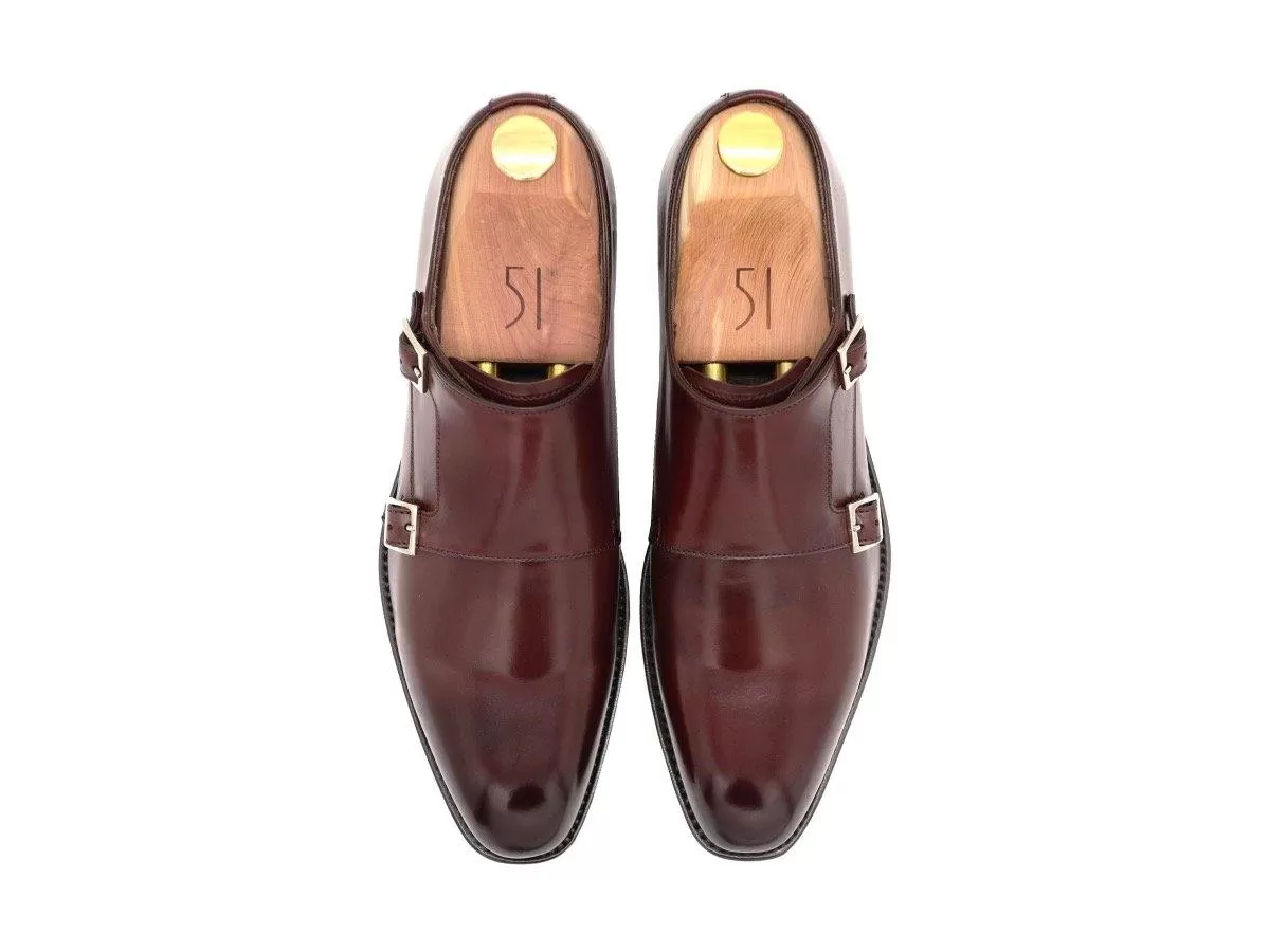 Haste Men's Calf Leather Double Monk Strap Shoes - Burgundy