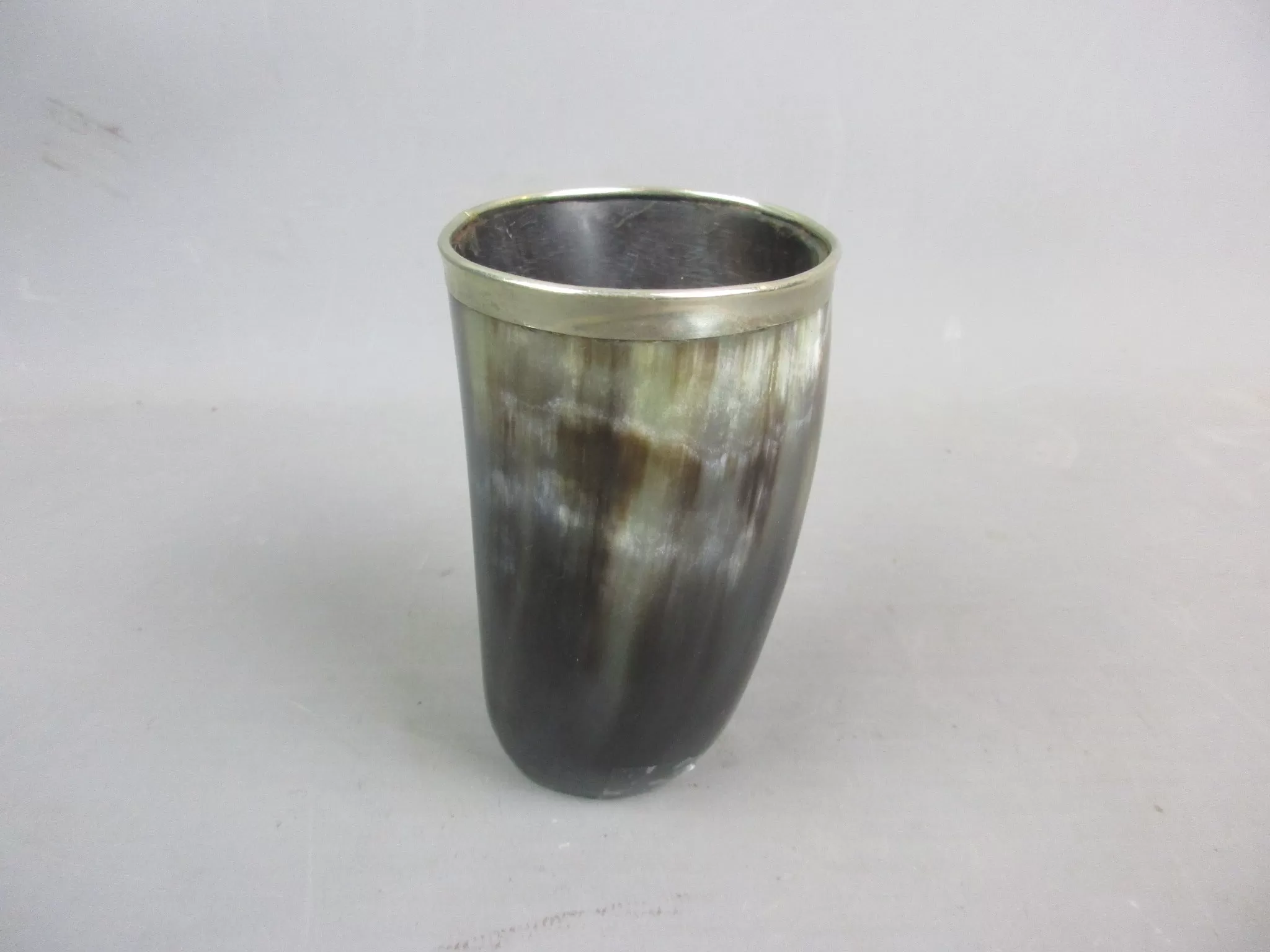 Horn Drinking Beaker With Silver Silver Plated Rim Antique Victorian c1890