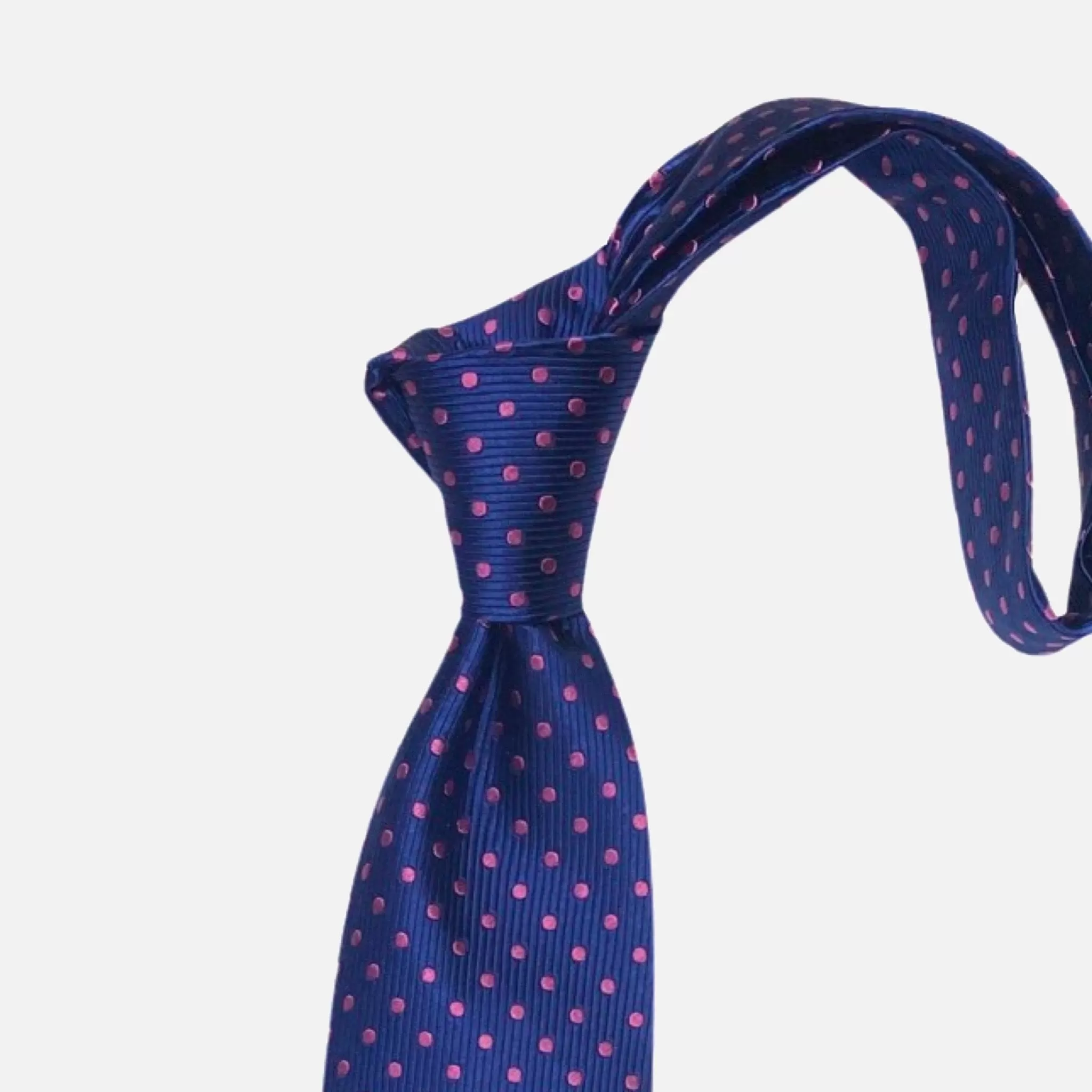 JZ Richards Handcrafted 100% Silk Tie - Classic Blue with Elegant Pink Dots - Made in the USA