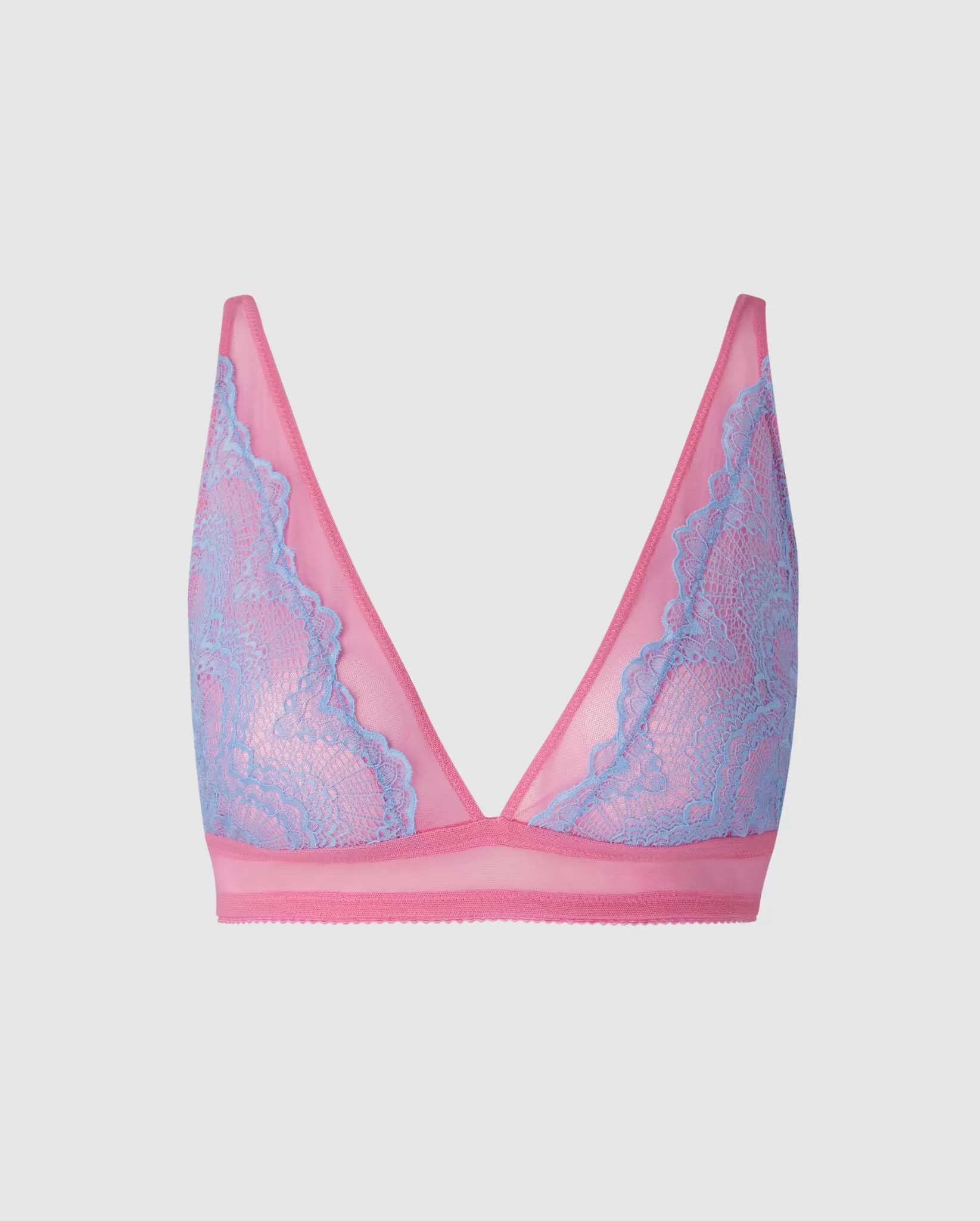 Lace Plunge Bralette Light Blue/Candy Pink