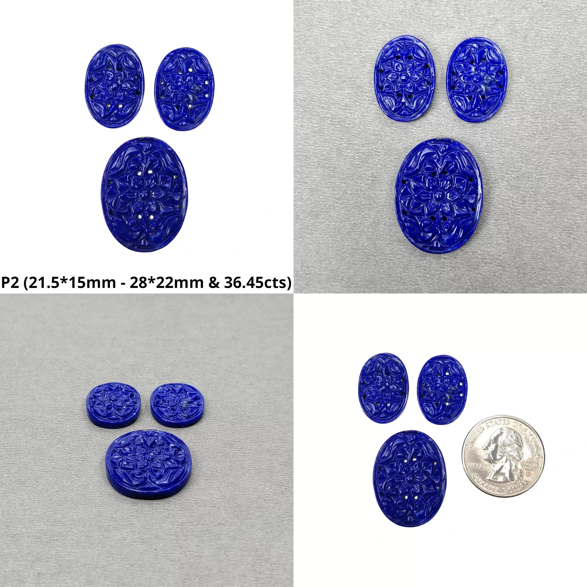 LAPIS LAZULI Gemstone Carving : Natural Untreated Blue Lapis Hand Carved Cushion & Oval Shape