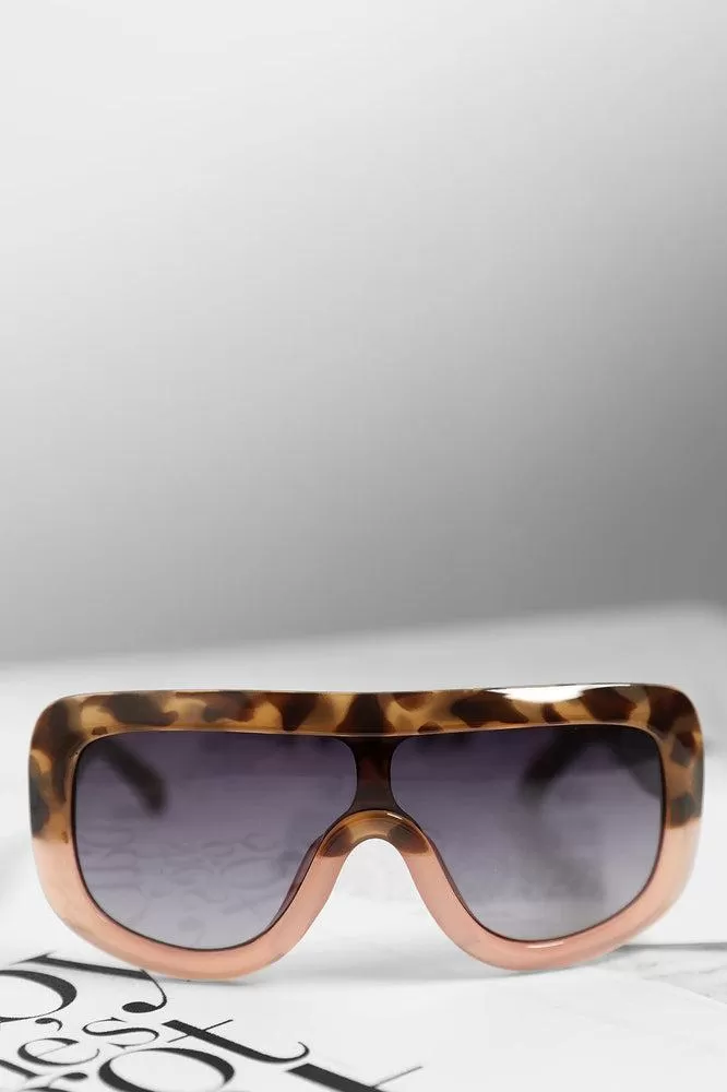 Large Straight Top Leopard Print Sunglasses