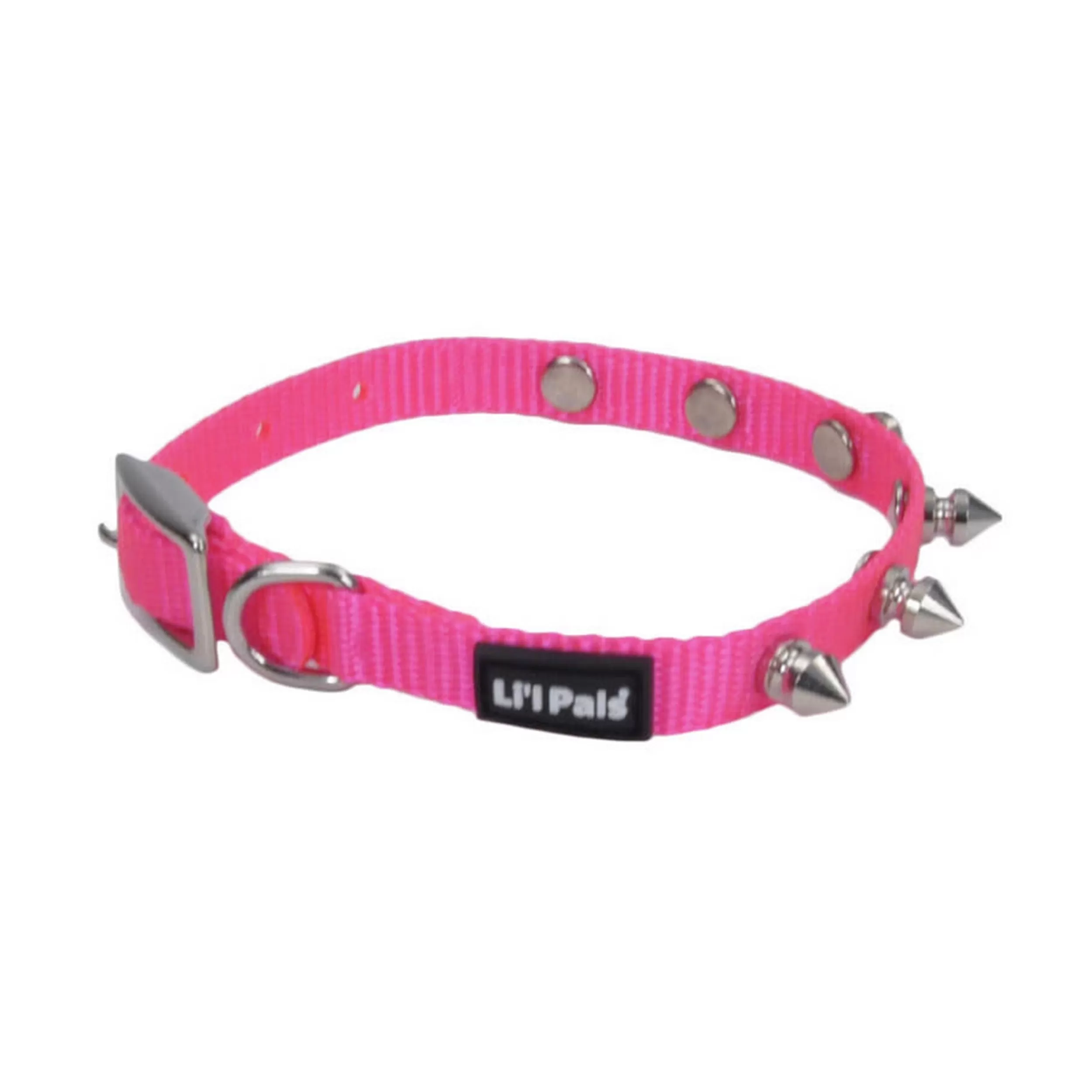 Li'l Pals Spiked Nylon Dog Collar, Pink, Petite Small