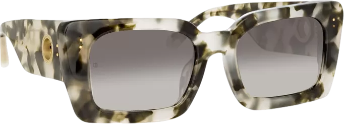 Linda Farrow Nieve Rectangular Sunglasses In Black And Grey Tortoiseshell in case