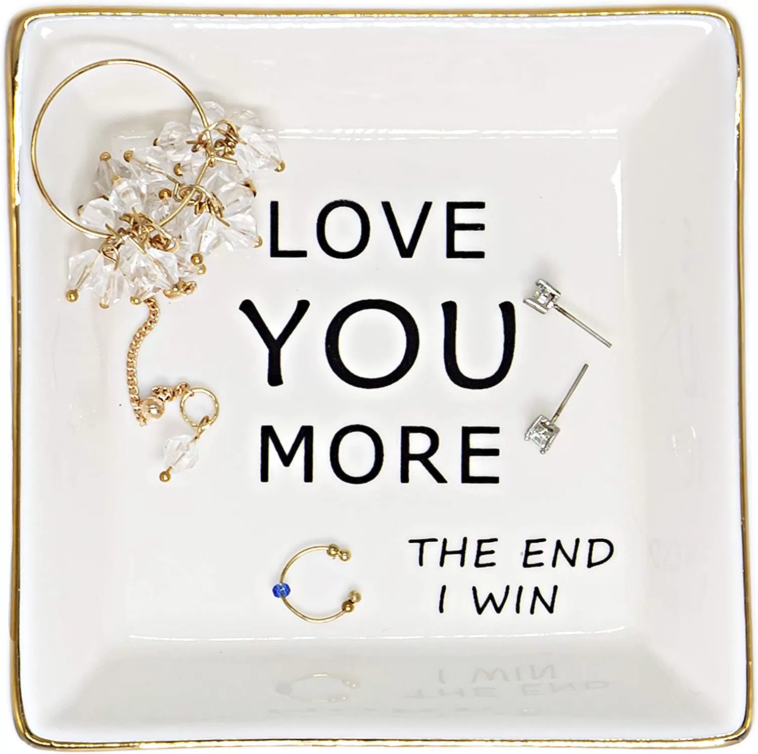 Love You More Trinket Dish, Gifts for Women Ceramic Ring Dish with Golden Trim, Jewelry Dish Gifts for Mom