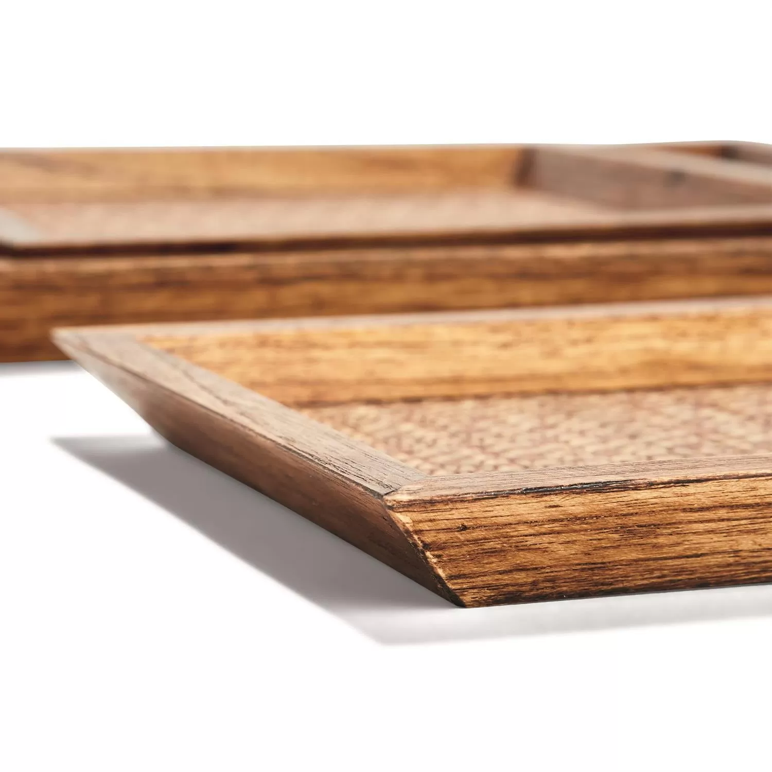 Medium Teak Decorative Tray With Bamboo Weaving