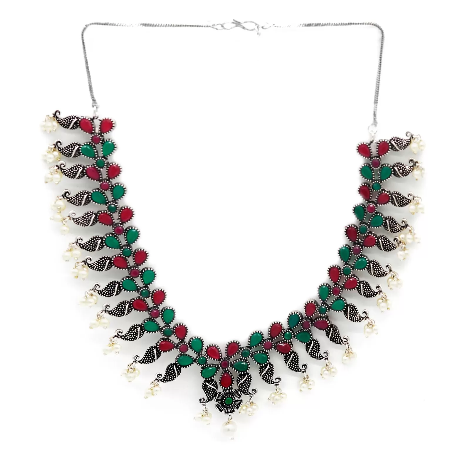 Niranjana Multi colored Silver Oxidized Necklace Set