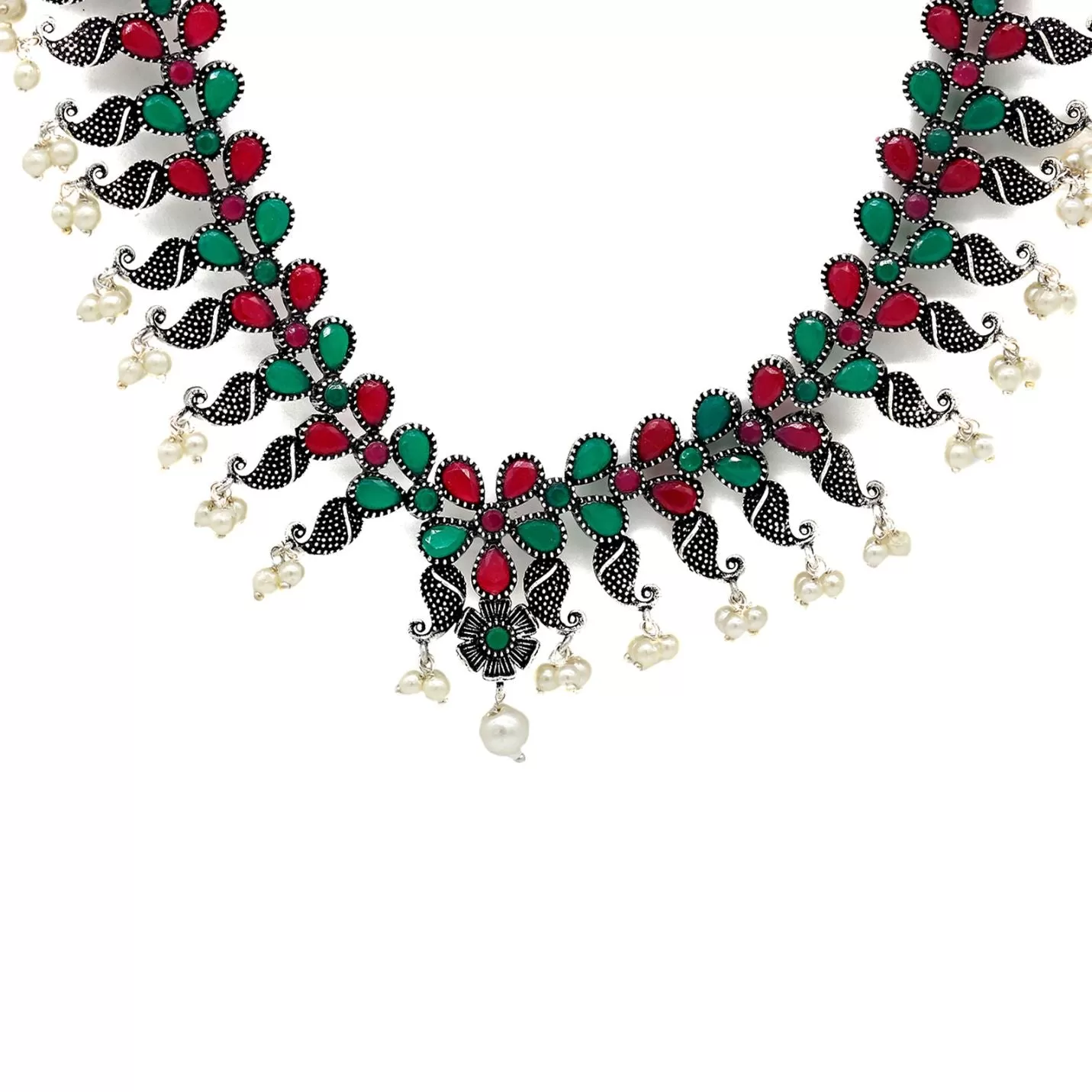 Niranjana Multi colored Silver Oxidized Necklace Set