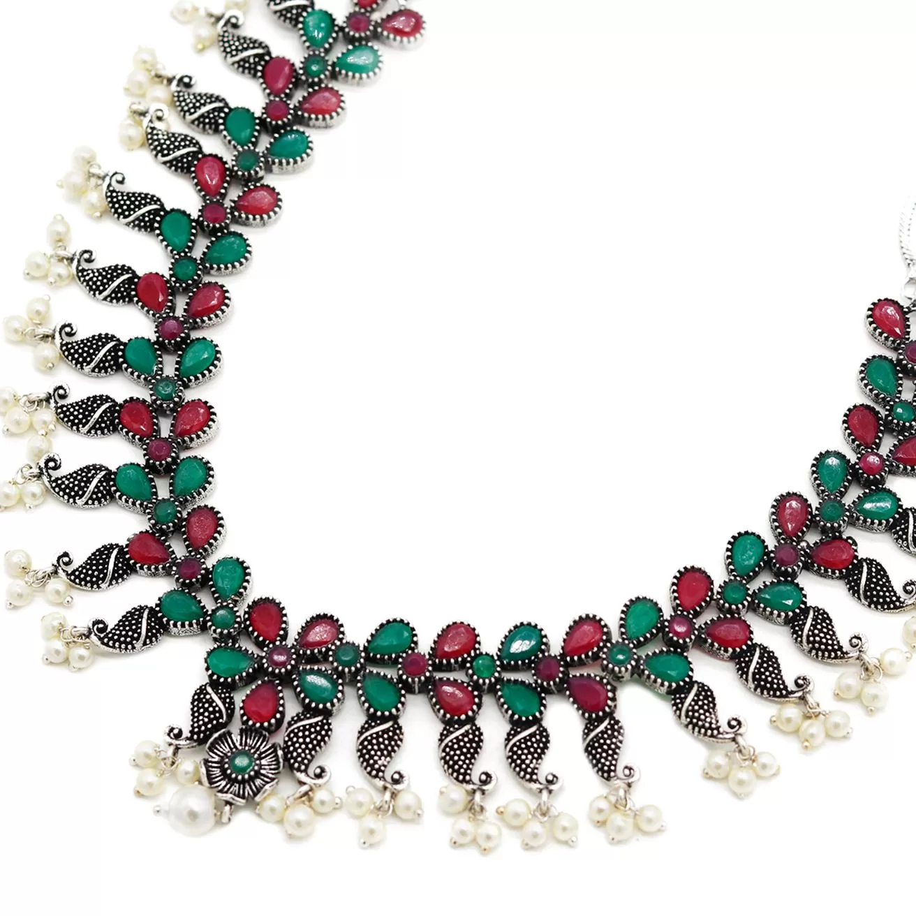 Niranjana Multi colored Silver Oxidized Necklace Set