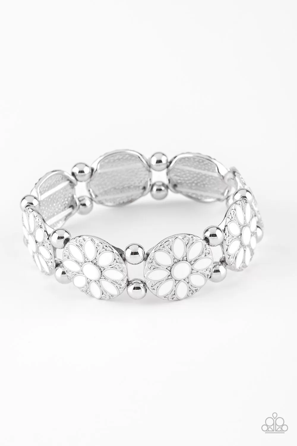 Paparazzi Dancing Dahlias - White Bracelet Stretchy