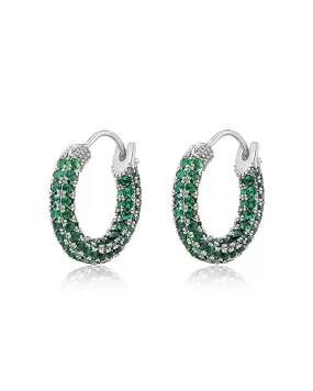 Pave Amalfi Huggies- Emerald Green- Silver