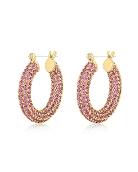 Pave Baby Amalfi Hoops- Pink- Gold