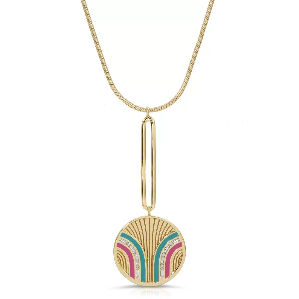 South Beach Pendulum Necklace - Teal/Fuchsia